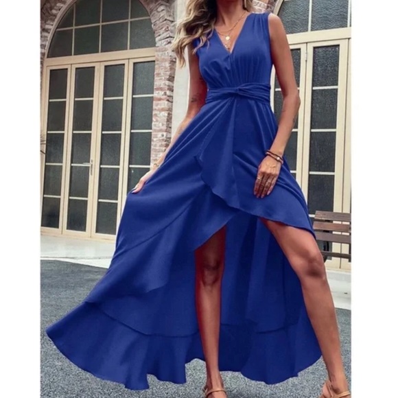 Luxurious Sleeveless High Low Ruffle Maxi Dress - Picture 4 of 14